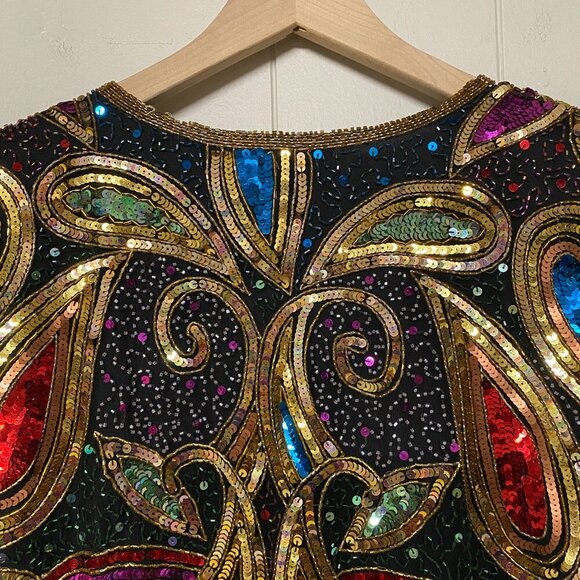Vintage Laurence Kazar NY Paisley Sequin Beaded Jacket, 100% Silk, Large. - Picture 9 of 12